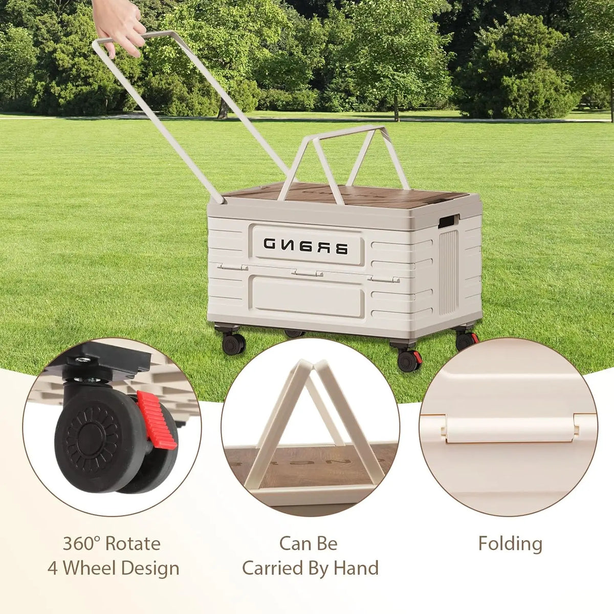 Foldable Rotating Camping Storage Cart With Silent Locking Wheels