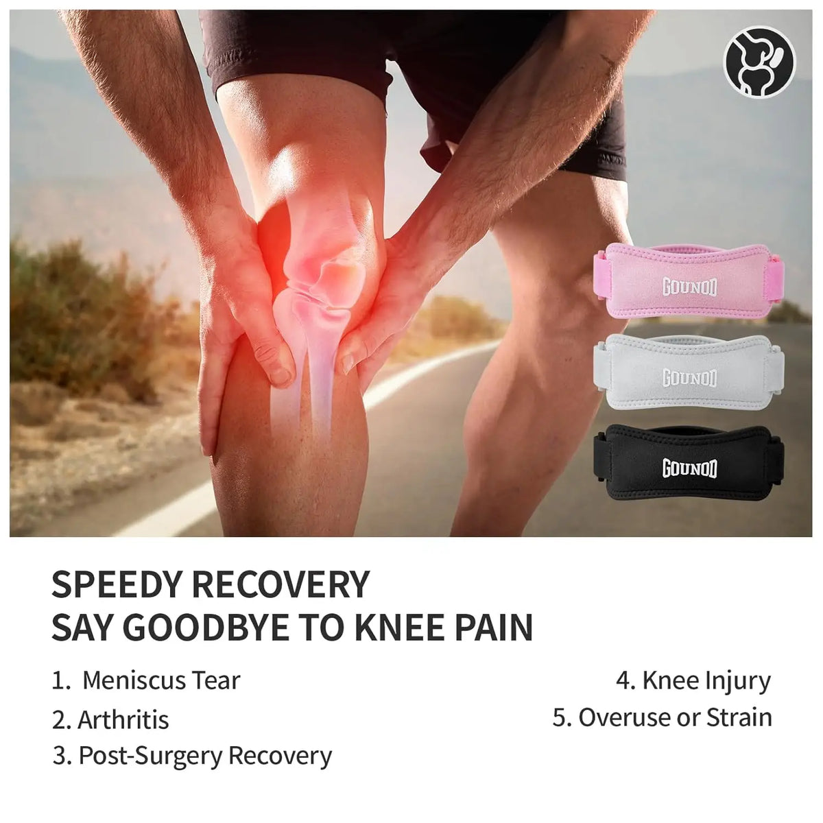 GOUNOD Adjustable Patella Knee Straps for Running and Pain Relief