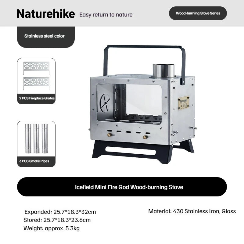 Naturehike Wood Burning Tent Stove With Glass Door And Chimney