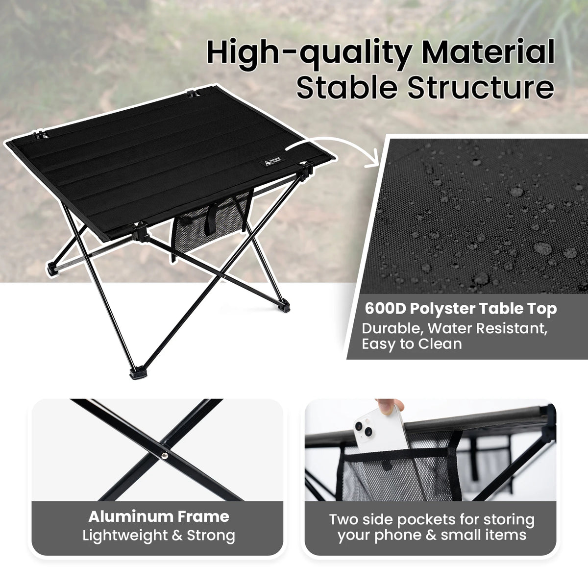ONETIGRIS Foldable Camping Table With Convenient Storage For Outdoor Adventures