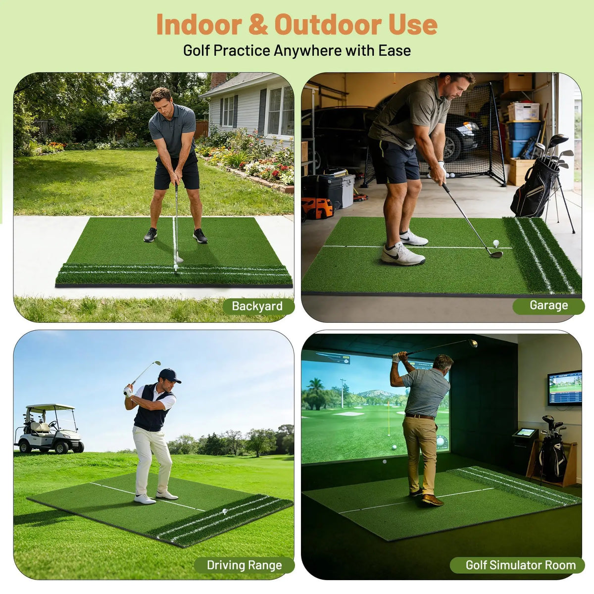 Indoor Outdoor Golf Hitting Mat With Dual Turf Alignment Guide
