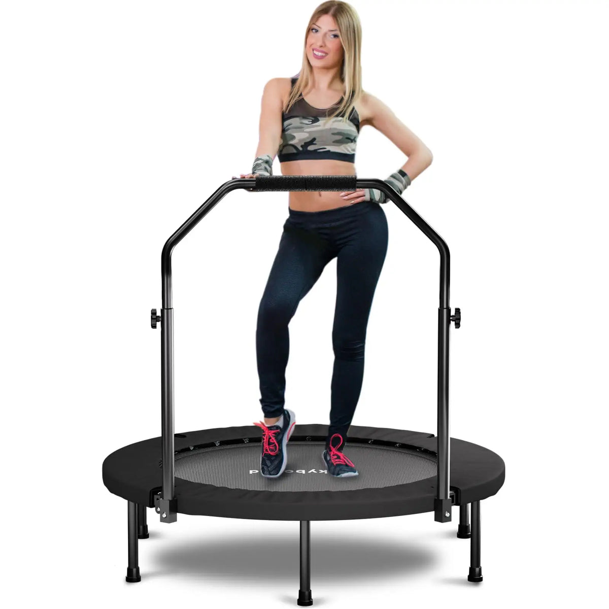 Foldable Fitness Rebounder Trampoline With Adjustable Handle For Adults