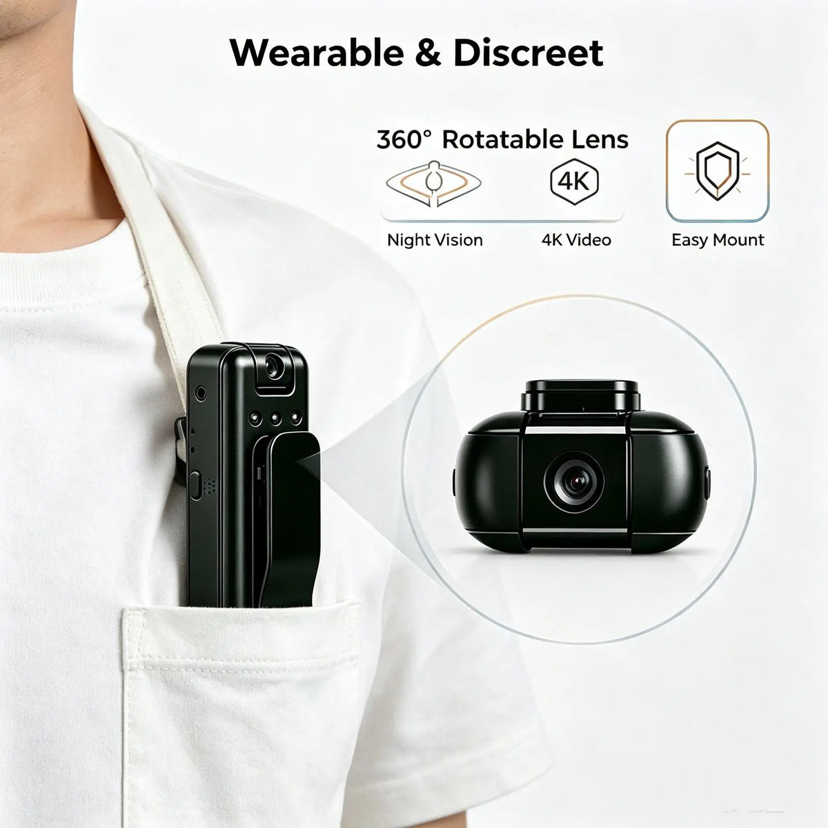 Mini Clip On Body Camera Recorder With Night Vision and Motion Detection