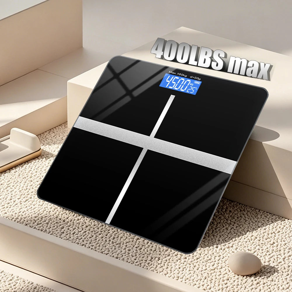 Digital Bathroom Scale With Tempered Glass Platform And LCD Display
