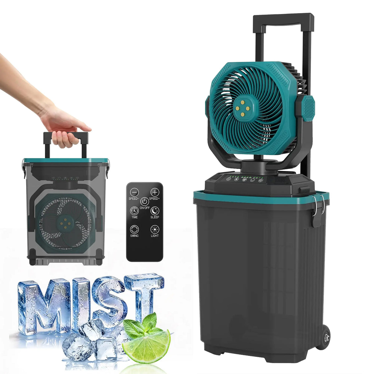 HiMISS Rechargeable Portable Misting Bucket Fan With Remote Control
