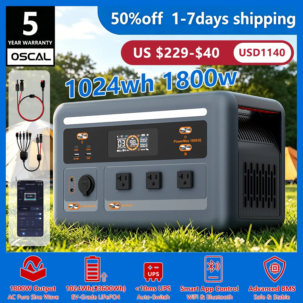 OSCAL PowerMax 1800 SE Portable LiFePO4 Power Station Fast Charging