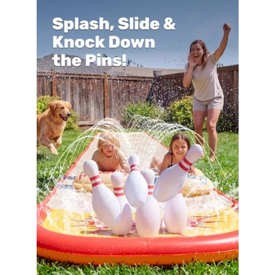 Outdoor Water Slide Bowling Game With Built In Sprinkler