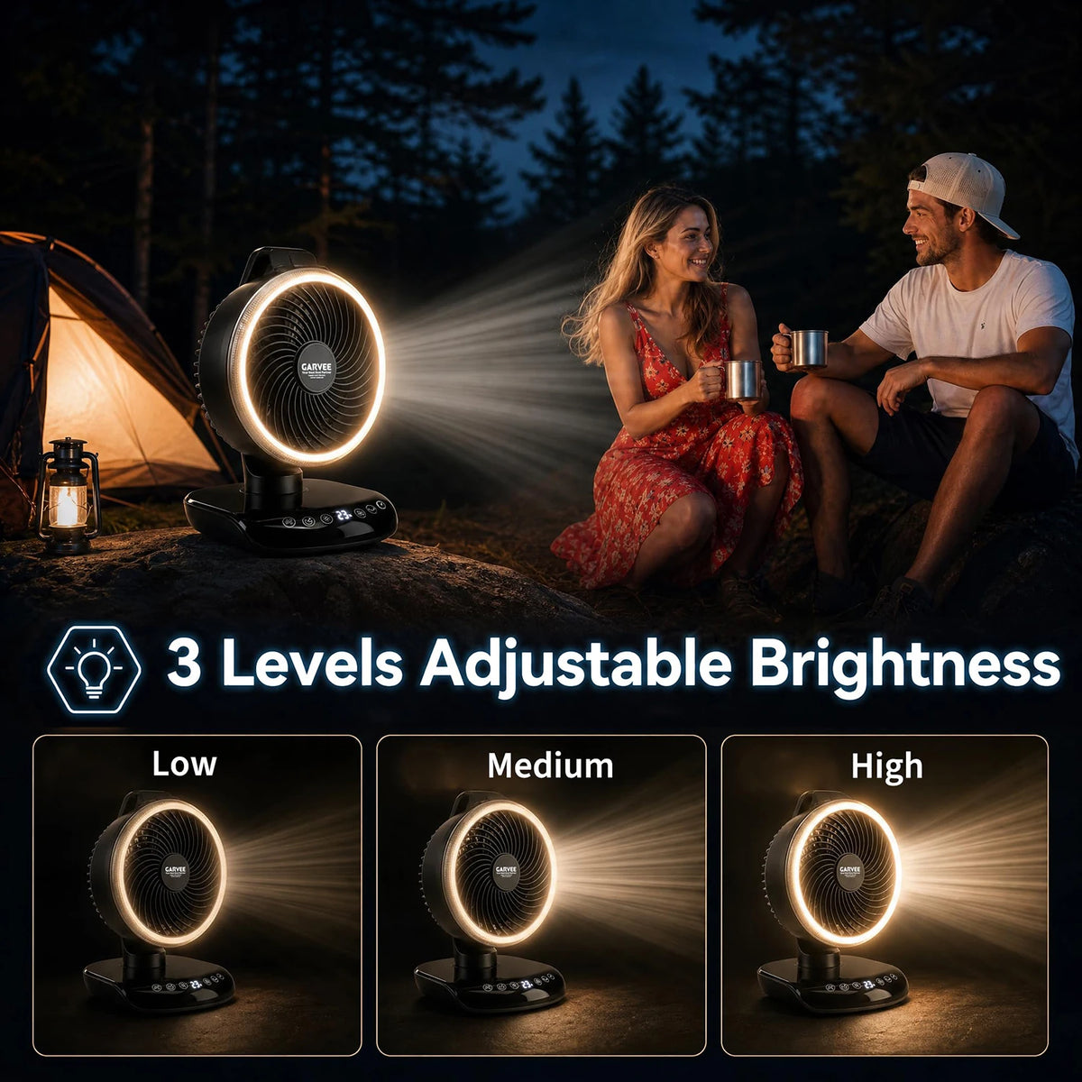 HiMISS Camping Fan With Remote Control LED Light And Timer