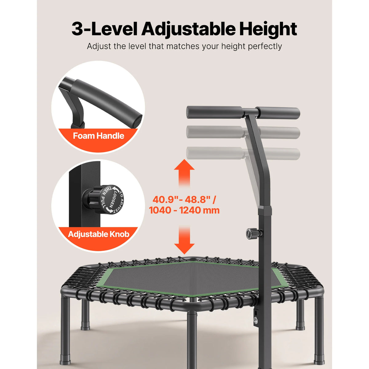 SucceBuy Mini Trampoline With Adjustable Handle For Indoor Workouts