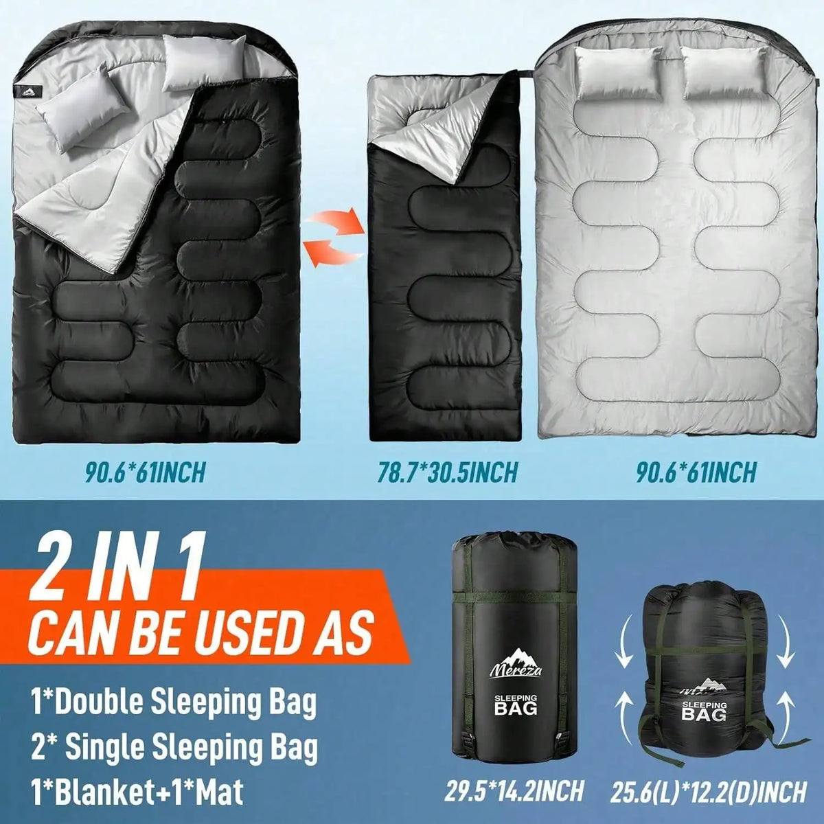 Double Sleeping Bag for Adults Cold Weather Camping and Hiking