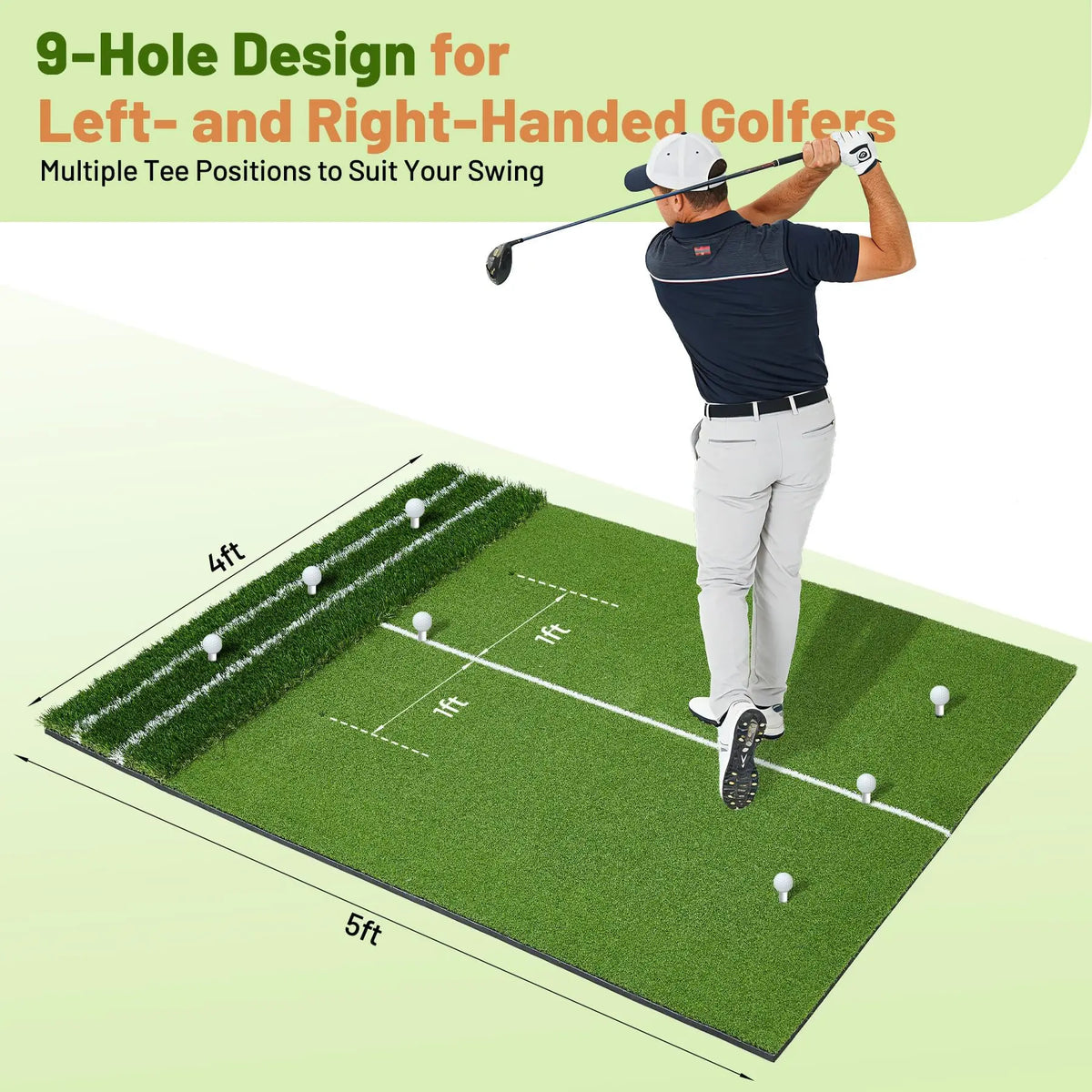 Indoor Outdoor Golf Hitting Mat With Dual Turf Alignment Guide
