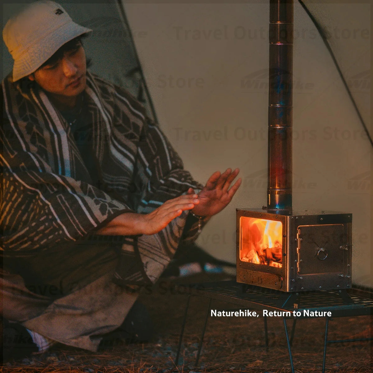 Naturehike Wood Burning Tent Stove With Glass Door And Chimney