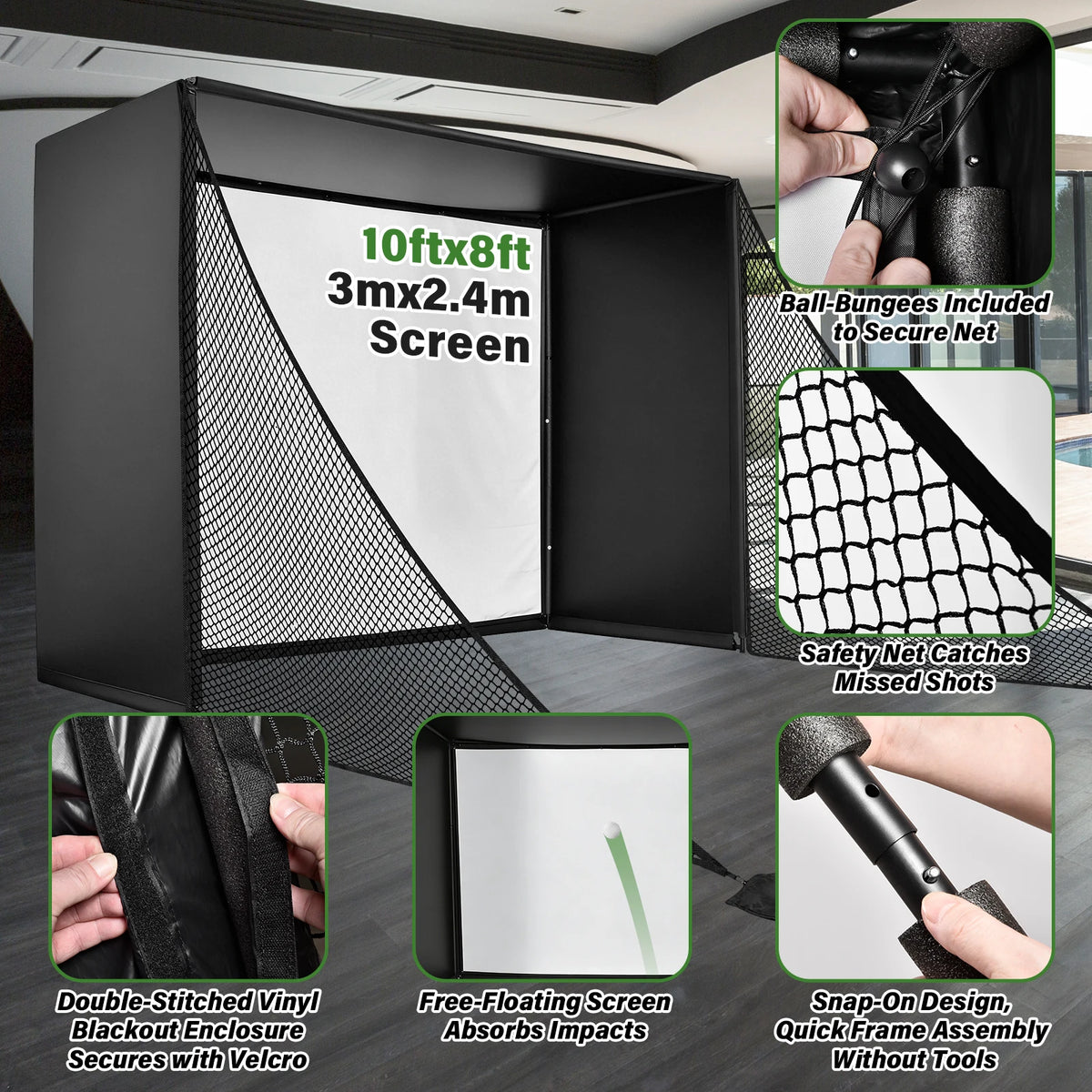 Golf Simulator Practice Net With Side Barriers And HD Screen