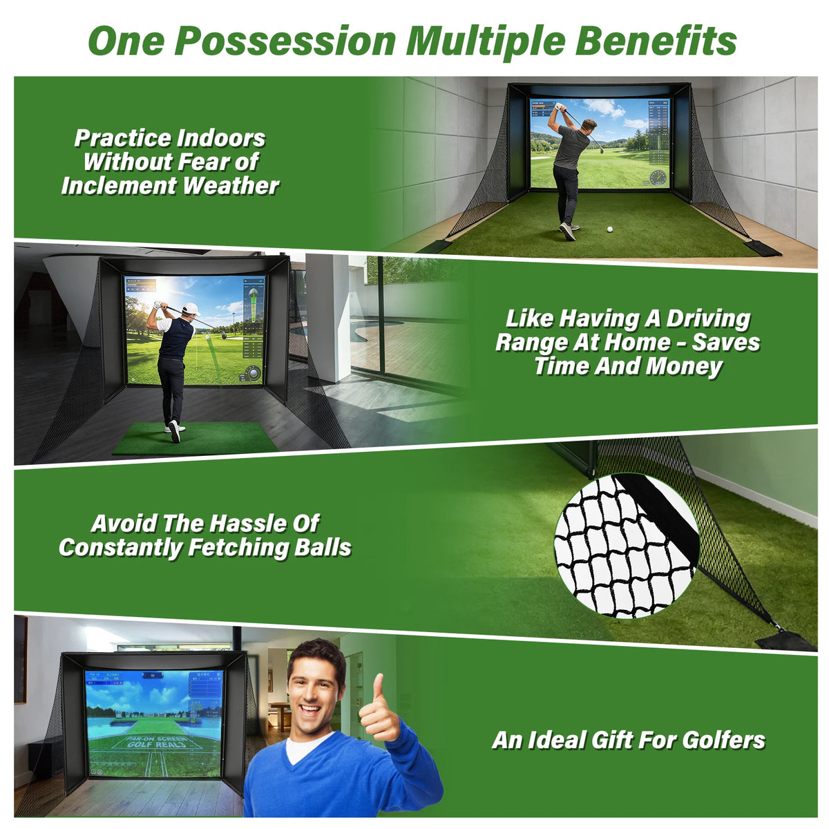 Golf Simulator Practice Net With Side Barriers And HD Screen