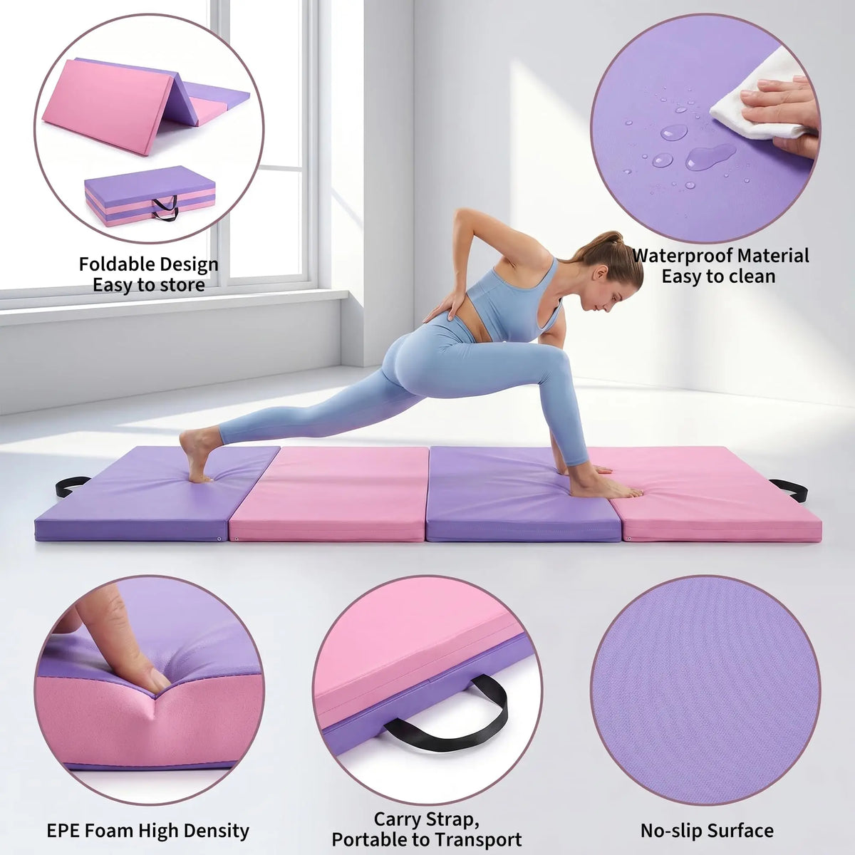 HiMISS Folding Gymnastics Exercise Mat for Home Workouts and Training