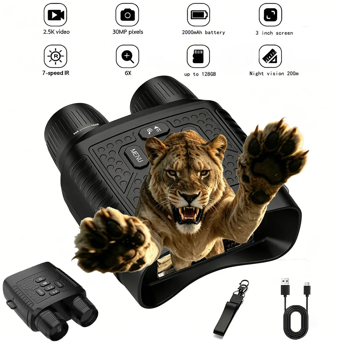 Digital Night Vision Binoculars With Infrared Recording For Wildlife Observation