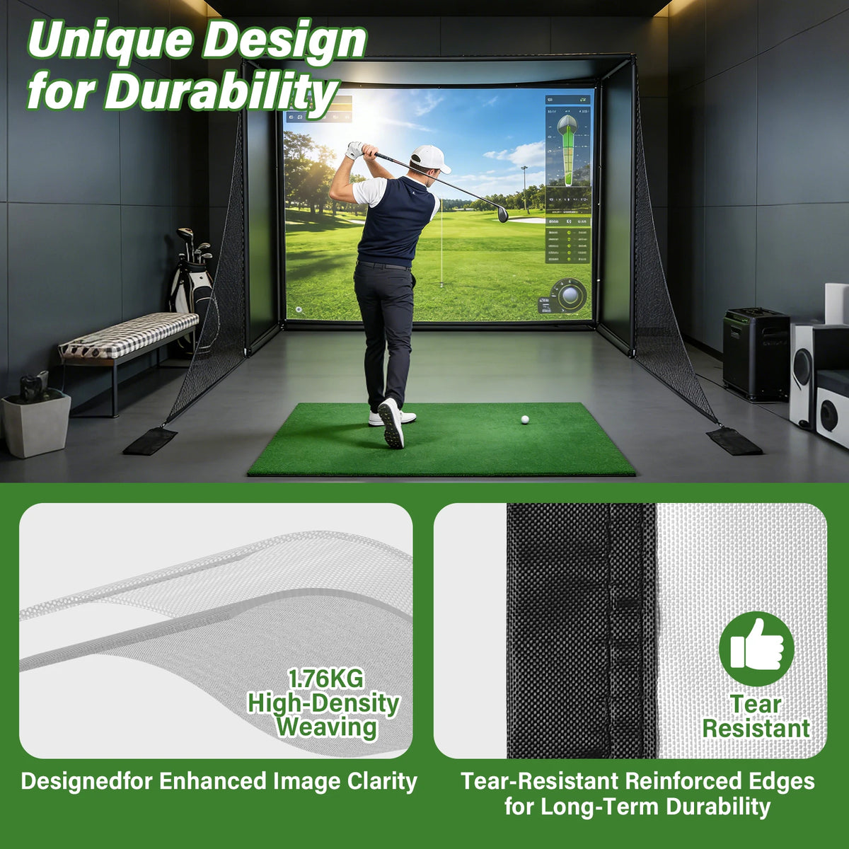 Golf Simulator Practice Net With Side Barriers And HD Screen
