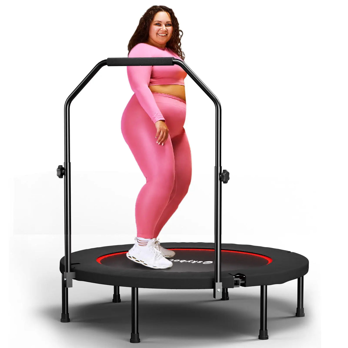 Foldable Fitness Rebounder Trampoline With Adjustable Handle For Adults