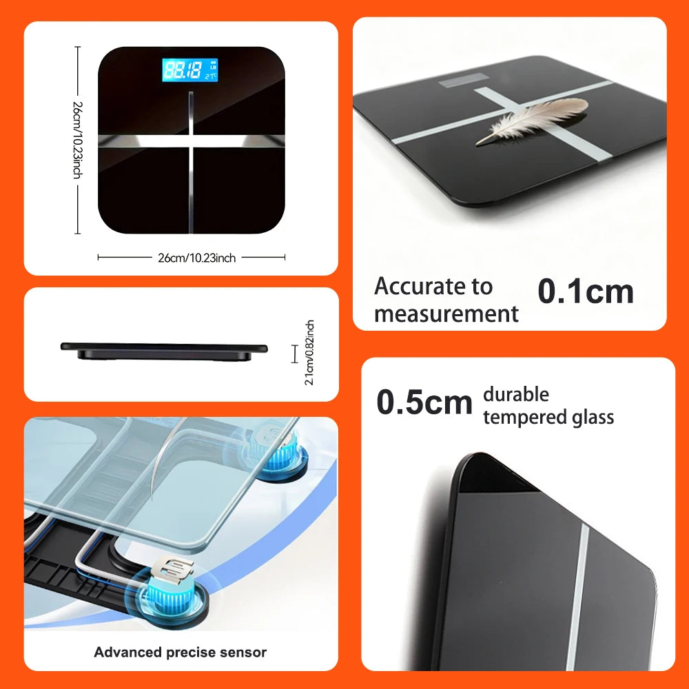 Digital Bathroom Scale With Tempered Glass Platform And LCD Display