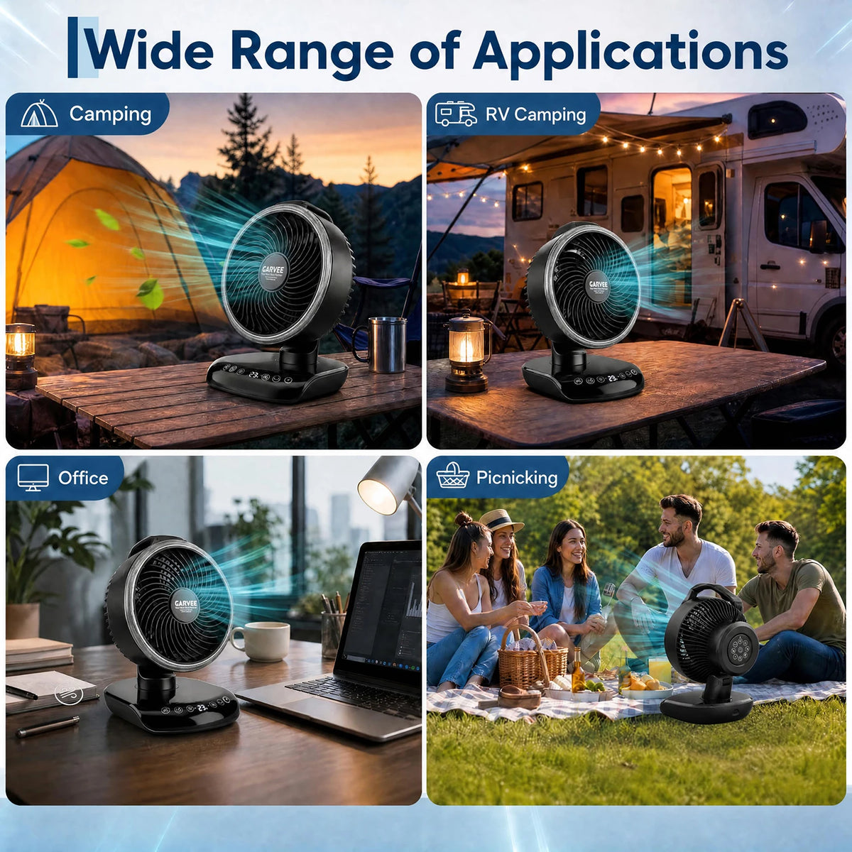 HiMISS Camping Fan With Remote Control LED Light And Timer