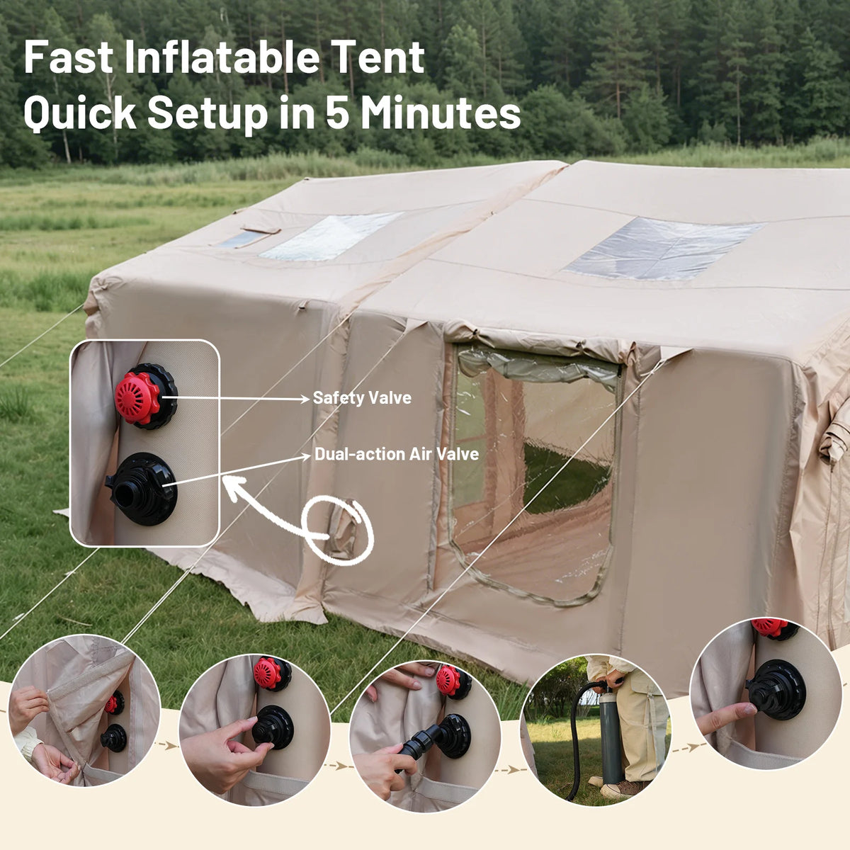 Pakicetus Inflatable Camping Tent Quick Setup Waterproof Windproof Shelter