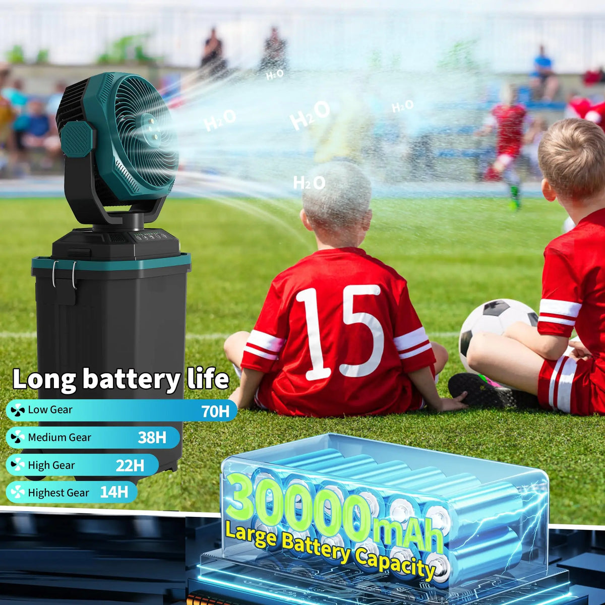 HiMISS Rechargeable Portable Misting Bucket Fan With Remote Control