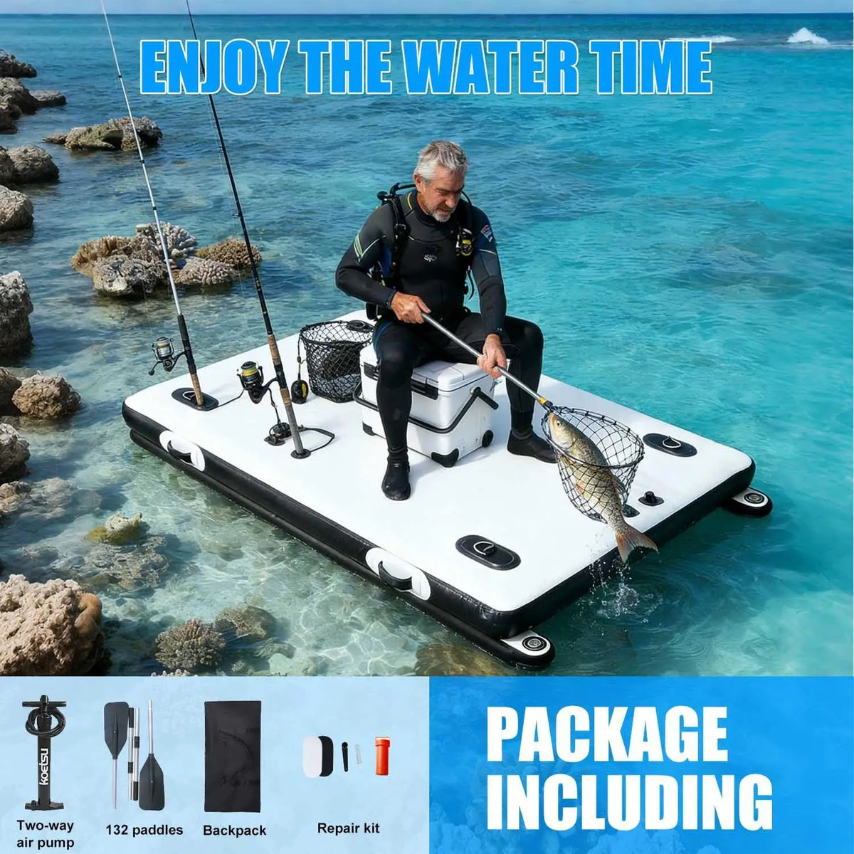 Ejia Inflatable Floating Dock Platform With Dual Bottom Pontoons