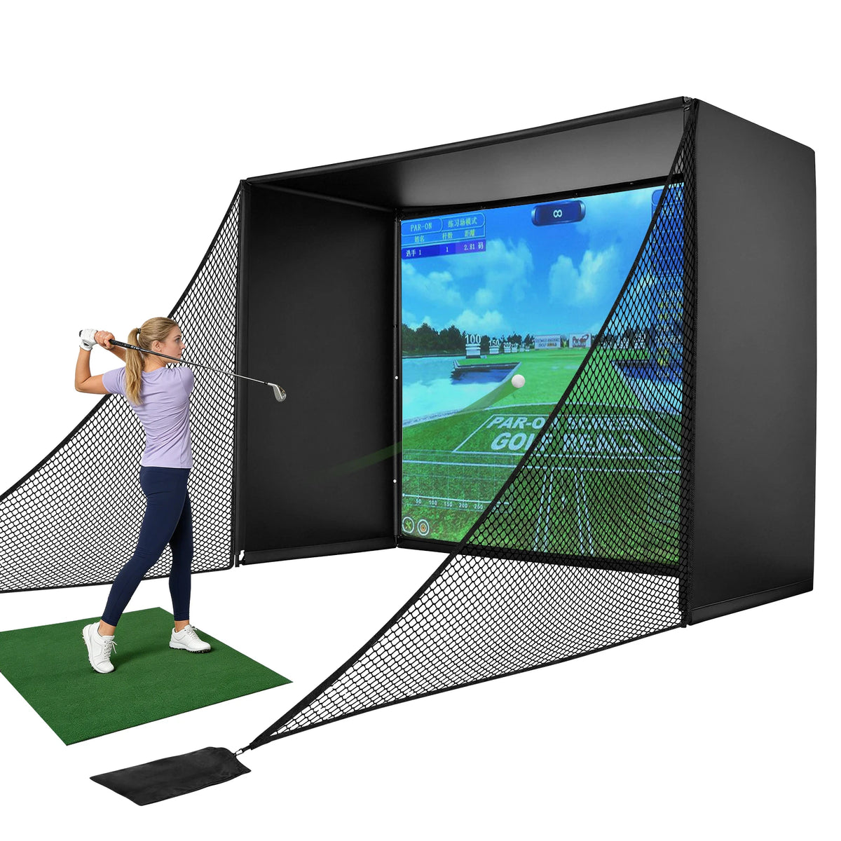 Golf Simulator Practice Net With Side Barriers And HD Screen