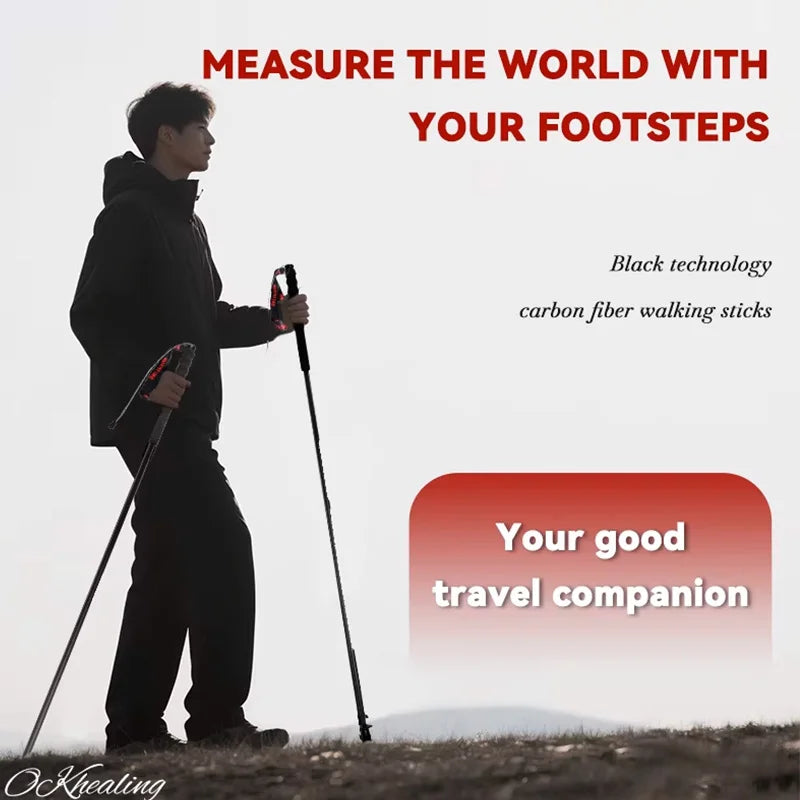 OKHEALING Foldable Carbon Fiber Trekking Poles for Hiking and Walking