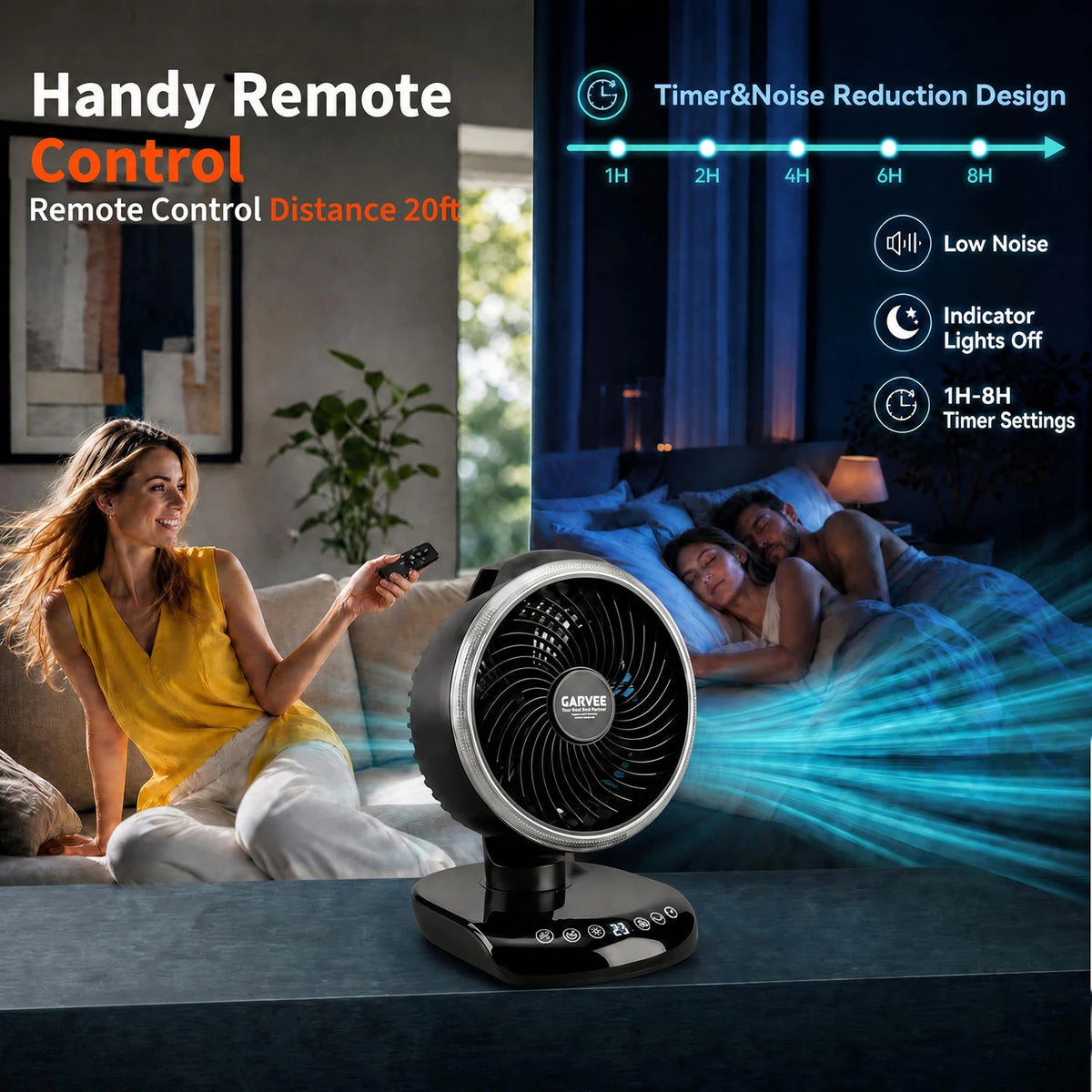 HiMISS Camping Fan With Remote Control LED Light And Timer