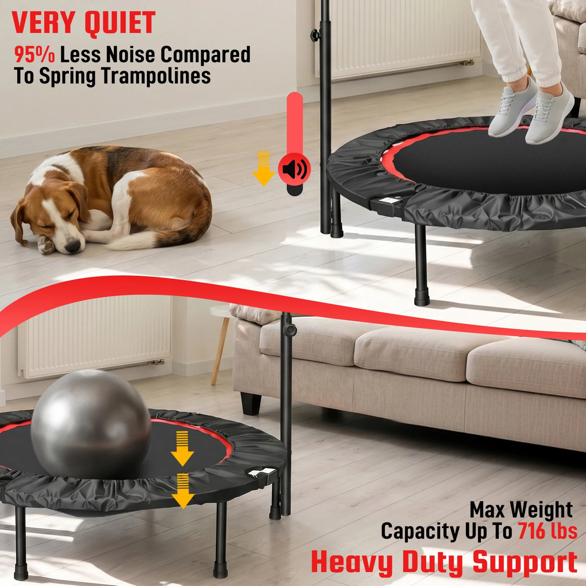 Folding Fitness Rebounder Trampoline With Handlebar for Indoor Cardio Workouts