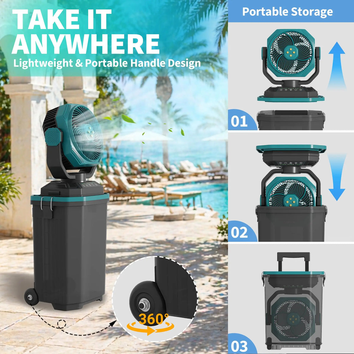 HiMISS Rechargeable Portable Misting Bucket Fan With Remote Control