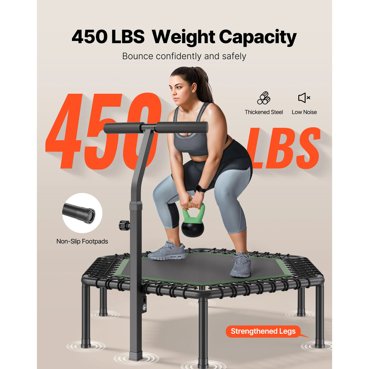 SucceBuy Mini Trampoline With Adjustable Handle For Indoor Workouts