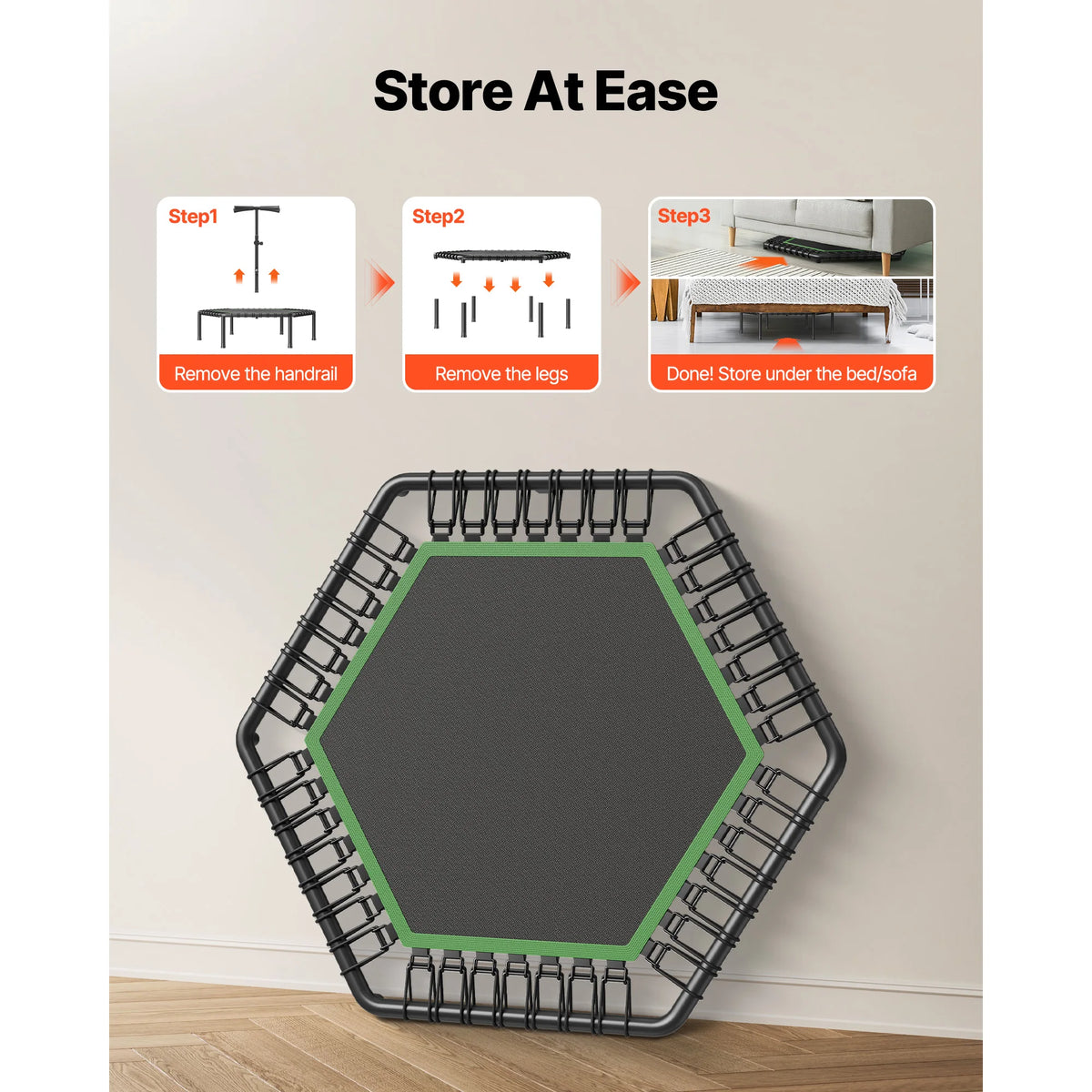 SucceBuy Mini Trampoline With Adjustable Handle For Indoor Workouts