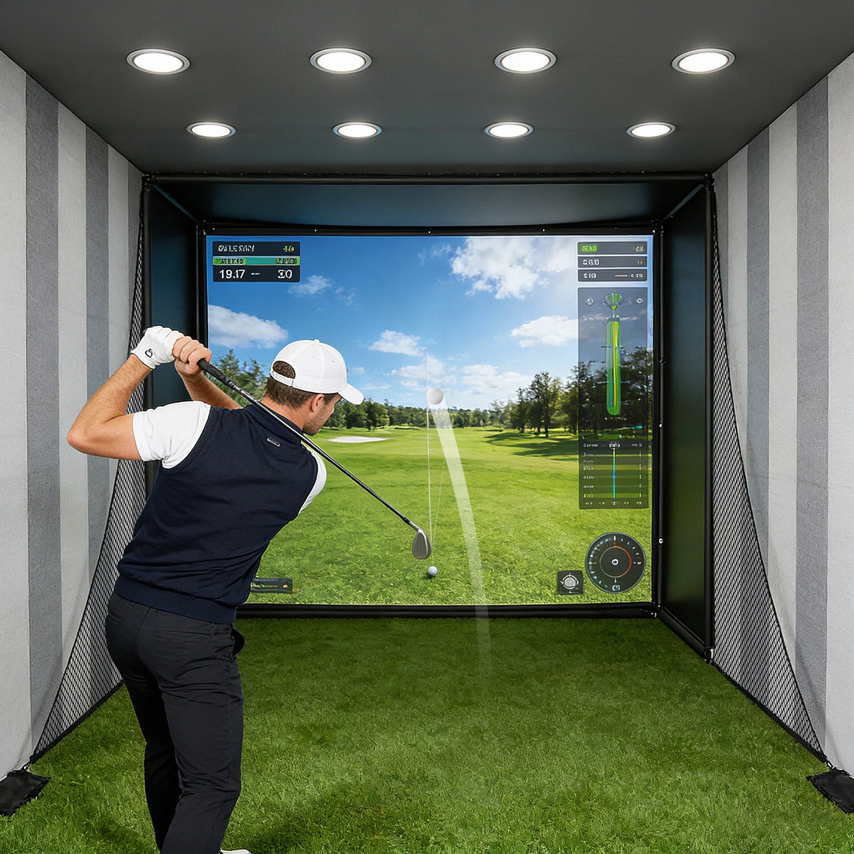 Golf Simulator Practice Net With Side Barriers And HD Screen