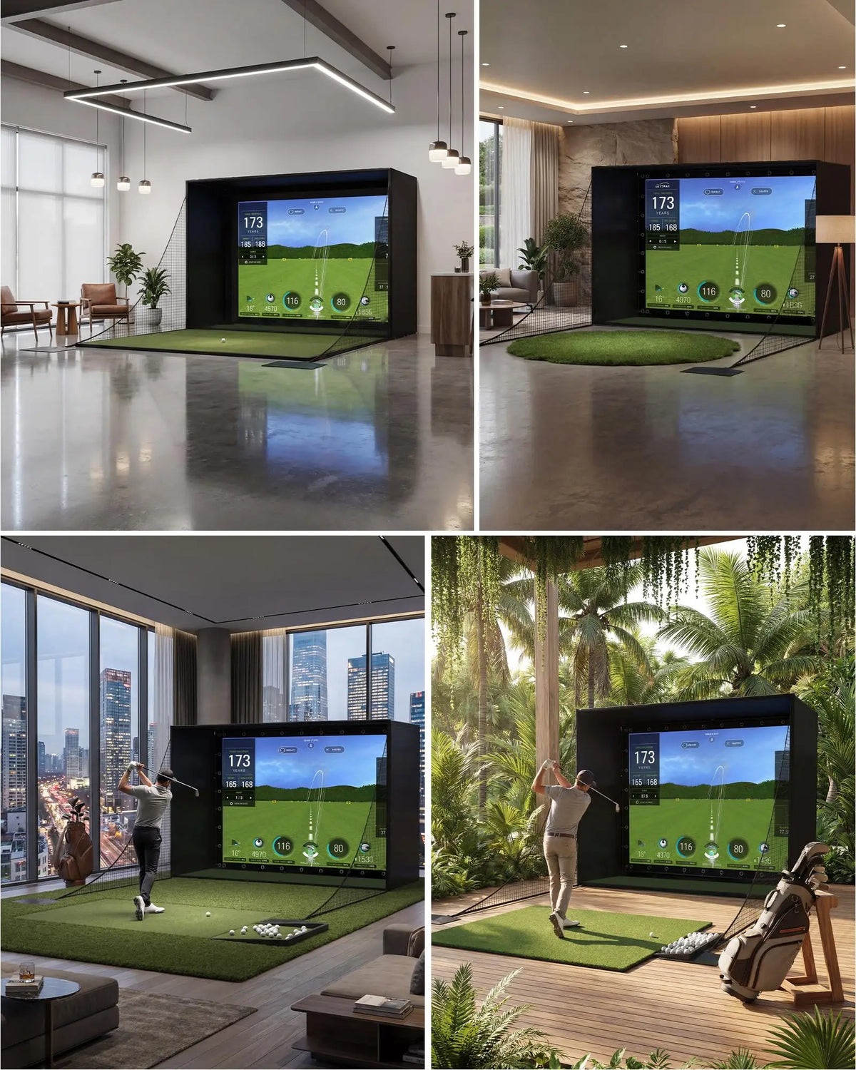 Golf Simulator Enclosure Package With Impact Screen And Protective Netting