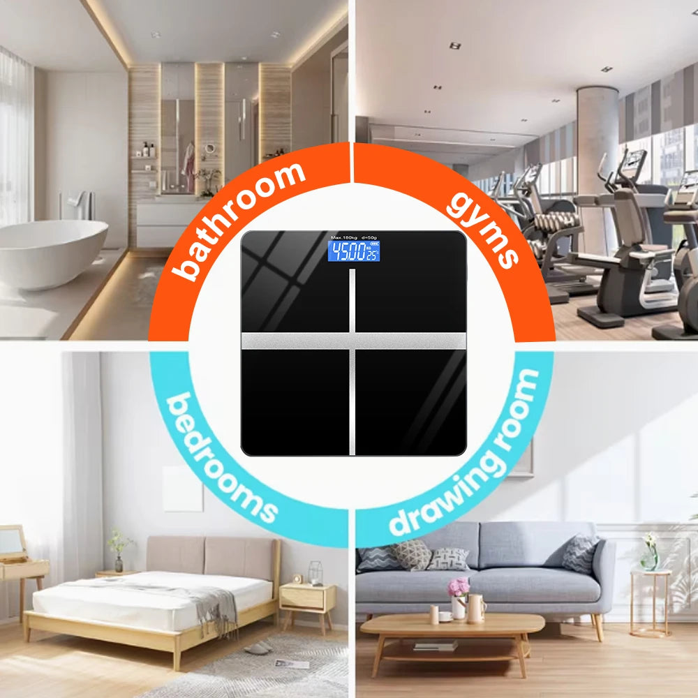 Digital Bathroom Scale With Tempered Glass Platform And LCD Display