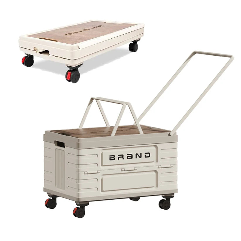 Foldable Rotating Camping Storage Cart With Silent Locking Wheels