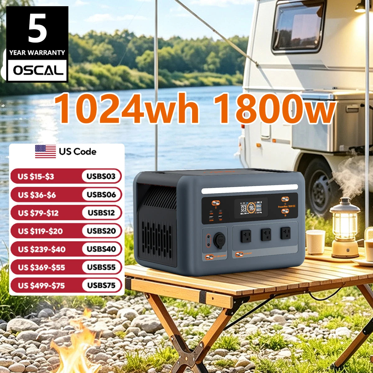 OSCAL Portable Solar Generator with LiFePO4 Battery Backup
