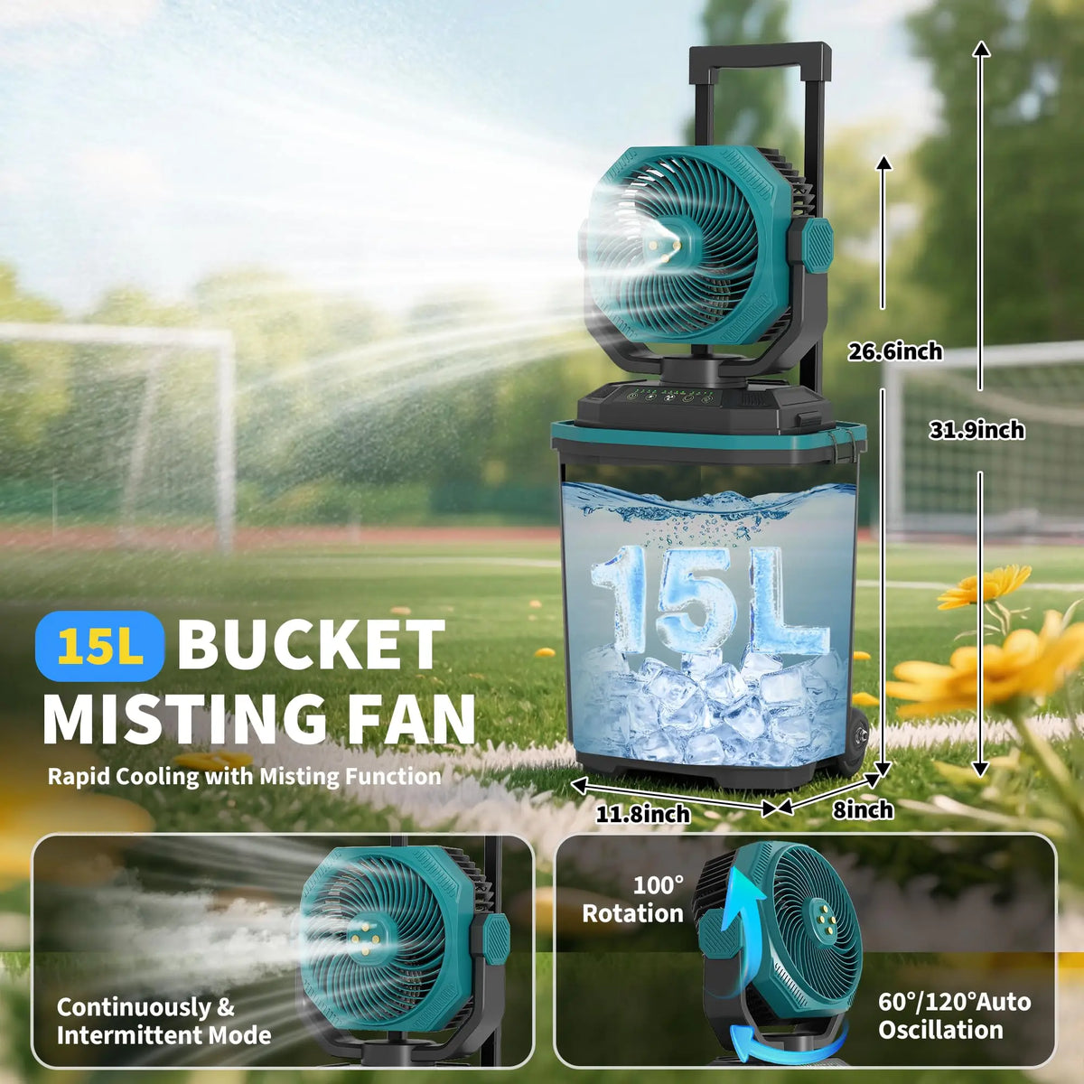 HiMISS Rechargeable Portable Misting Bucket Fan With Remote Control