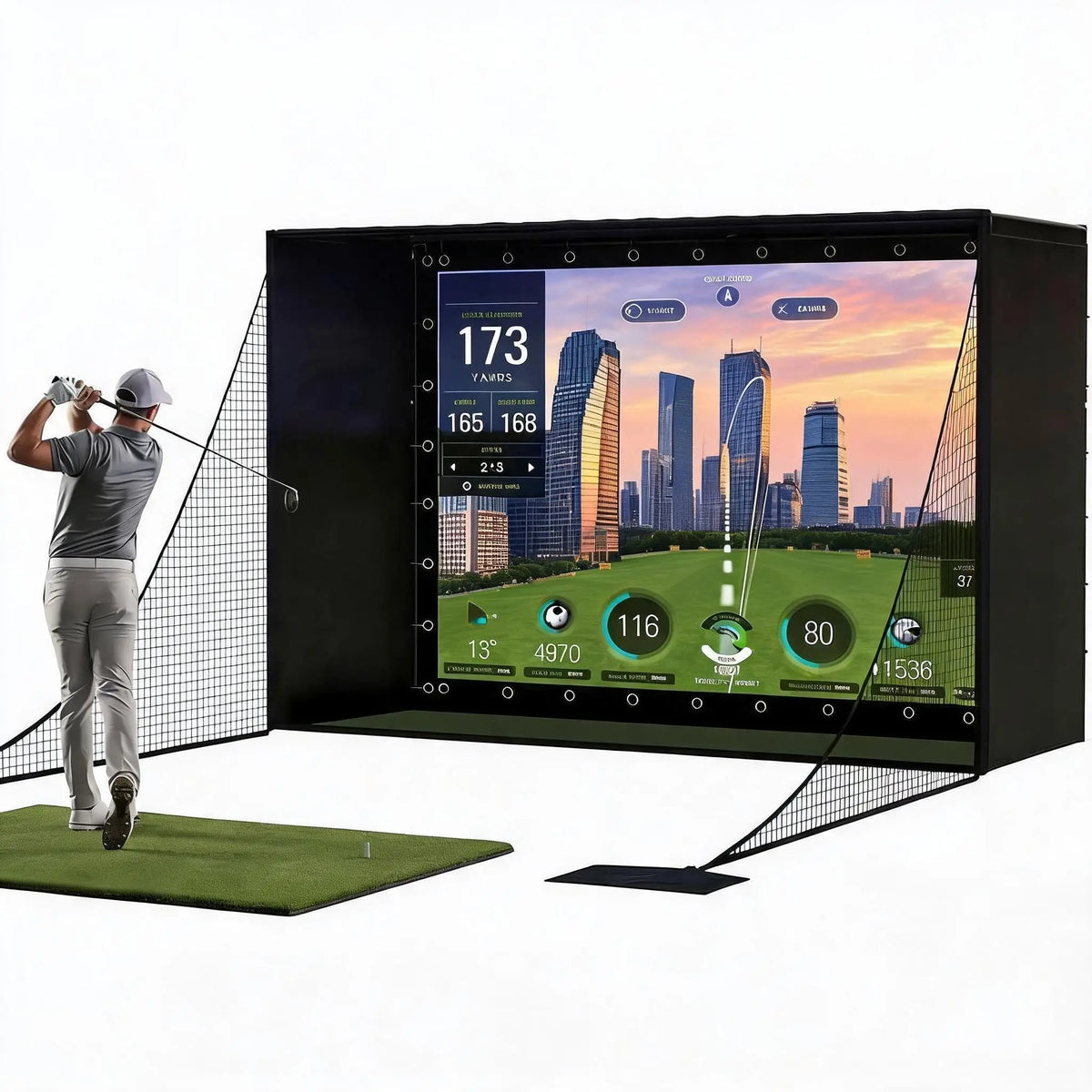 Golf Simulator Enclosure Package With Impact Screen And Protective Netting