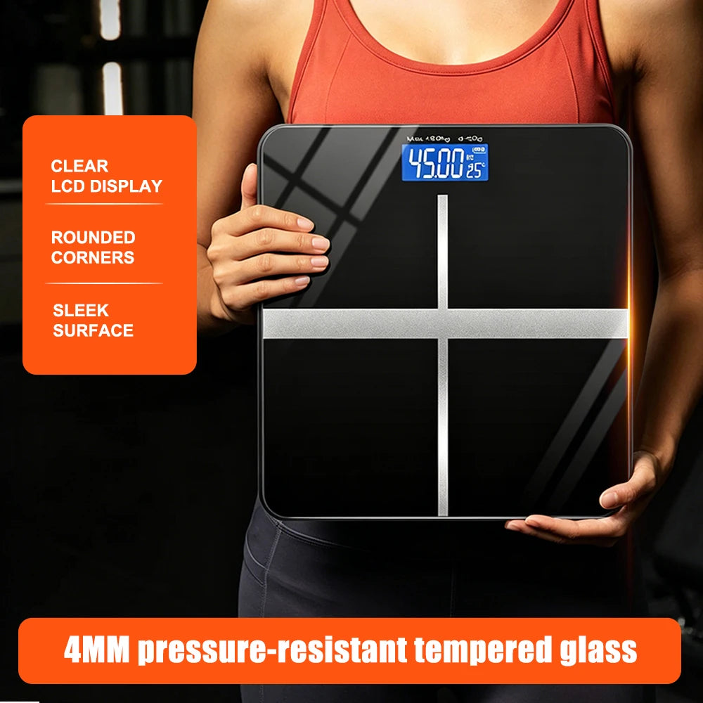Digital Bathroom Scale With Tempered Glass Platform And LCD Display