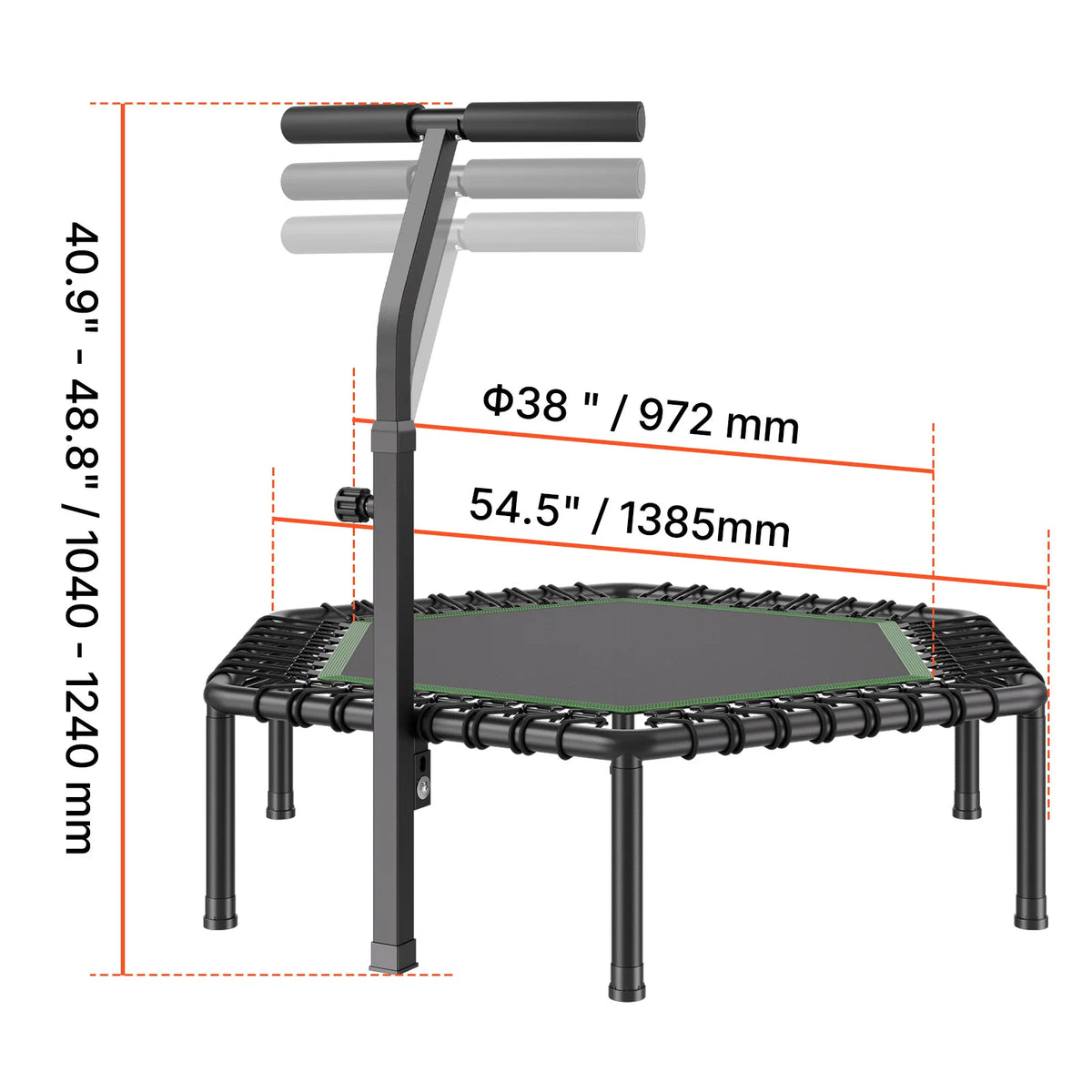 SucceBuy Mini Trampoline With Adjustable Handle For Indoor Workouts
