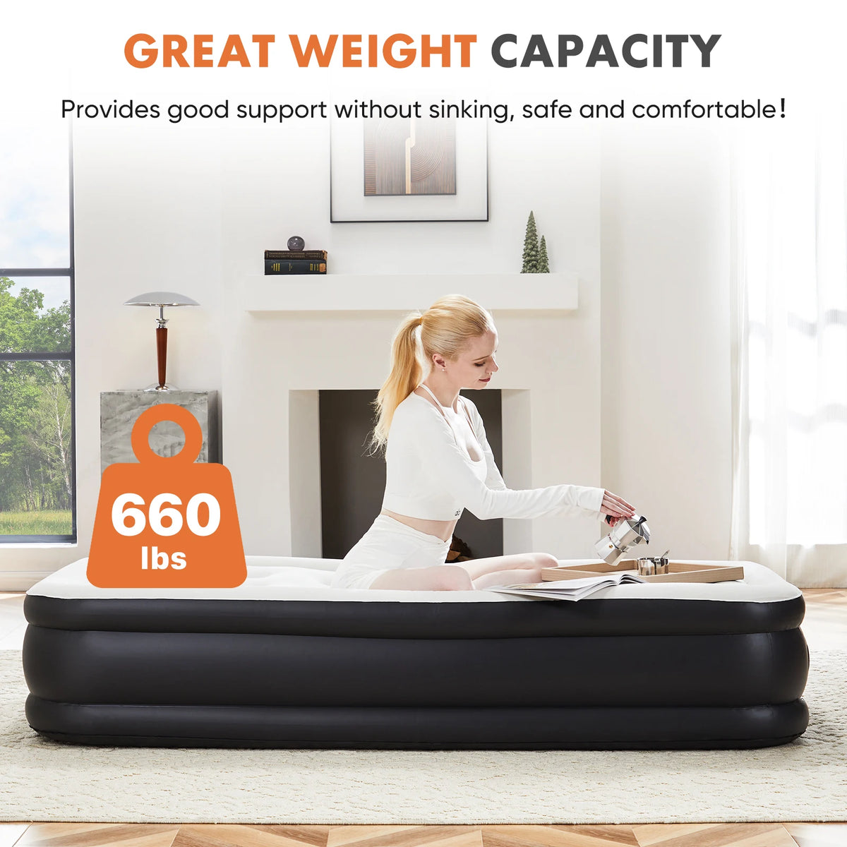 JHK Double Height Inflatable Air Mattress With Non Slip Base