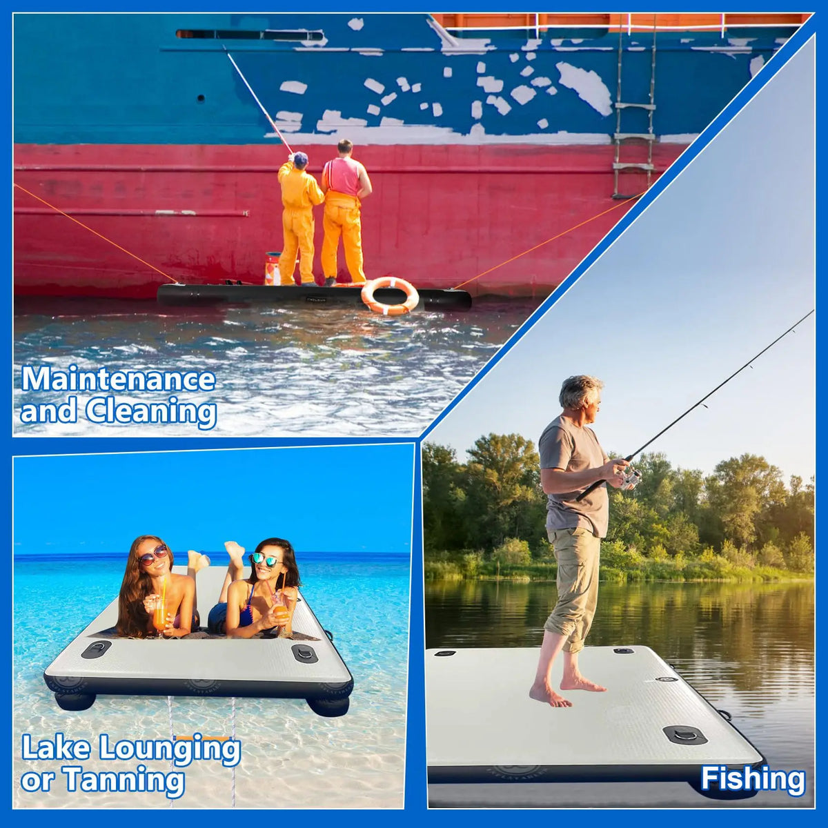 Ejia Inflatable Floating Dock Platform With Dual Bottom Pontoons