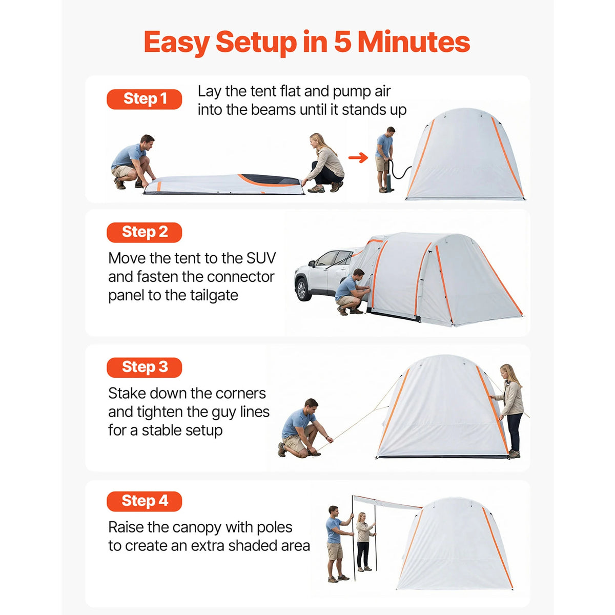 SucceBuy Inflatable SUV Tent With Awning For Outdoor Camping