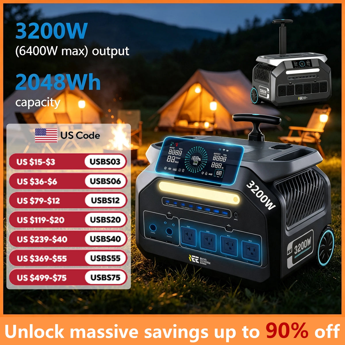 IEE P3200 LiFePO4 Portable Power Station for Home Backup