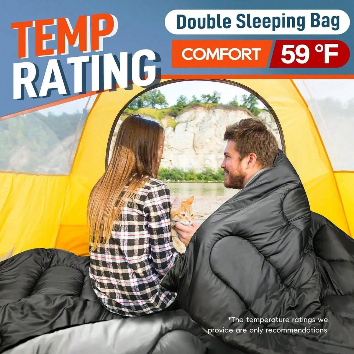 Double Sleeping Bag for Adults Cold Weather Camping and Hiking