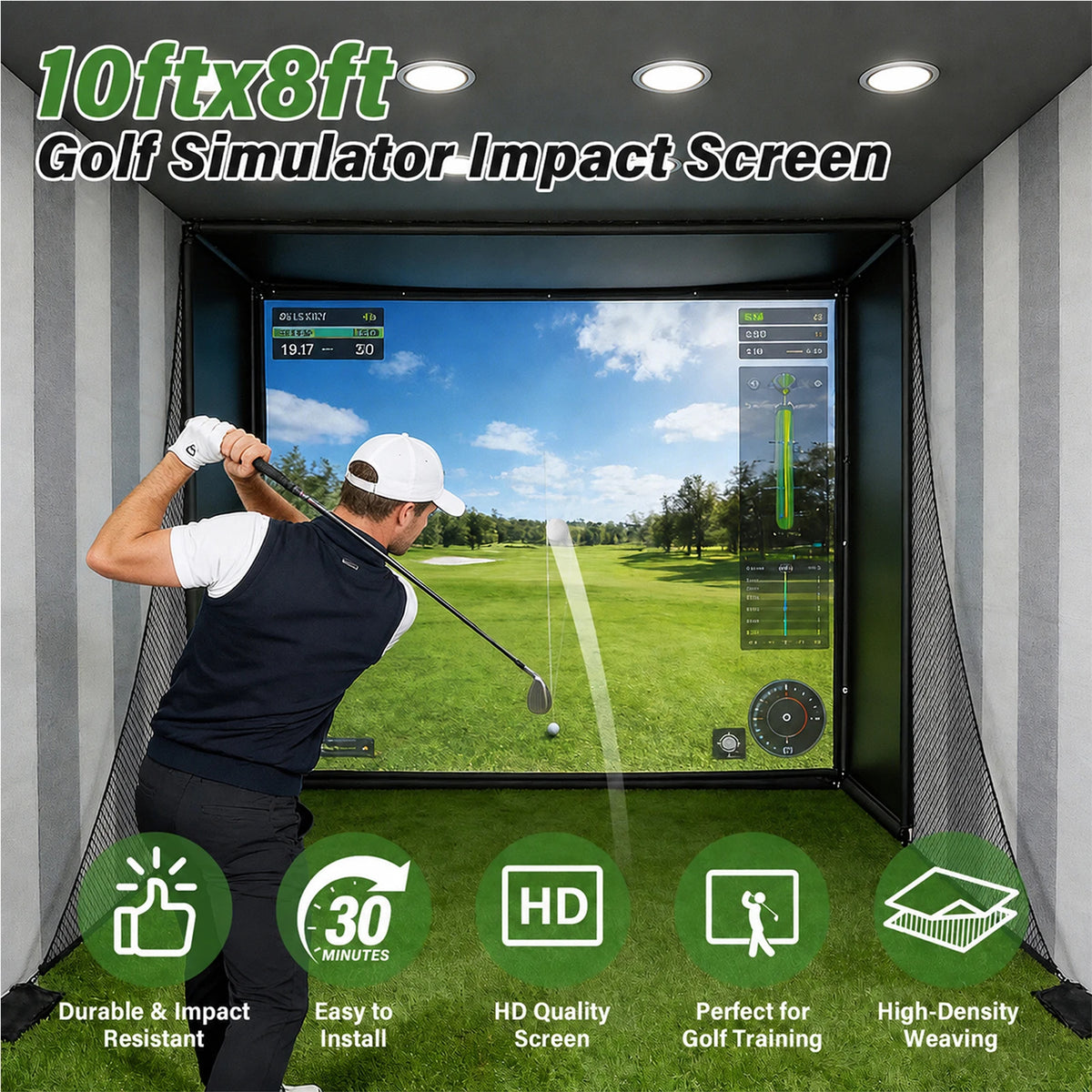 Golf Simulator Practice Net With Side Barriers And HD Screen