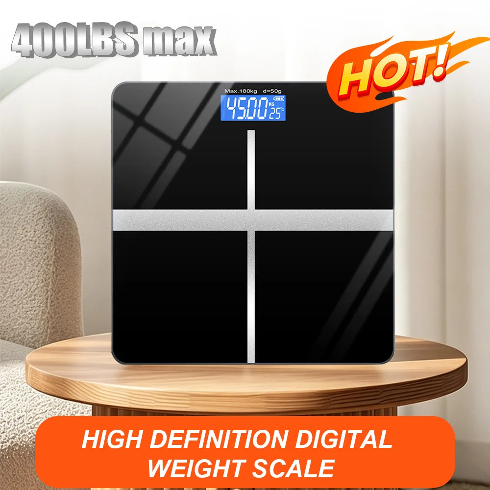 Digital Bathroom Scale With Tempered Glass Platform And LCD Display